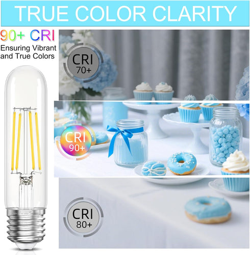 Bulb Dimmable 4000K 6W, 60 E26 Bulbs, T10 Bulbs 90+CRI 600LM, 6 Pack GvvooHome Tubular LED Edison Neutral White, watt