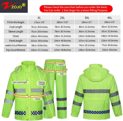 zojo High Visibility Safety Rain Suit, Jacket and Pants, Reflective Rain Coats (Yellow-2XL)