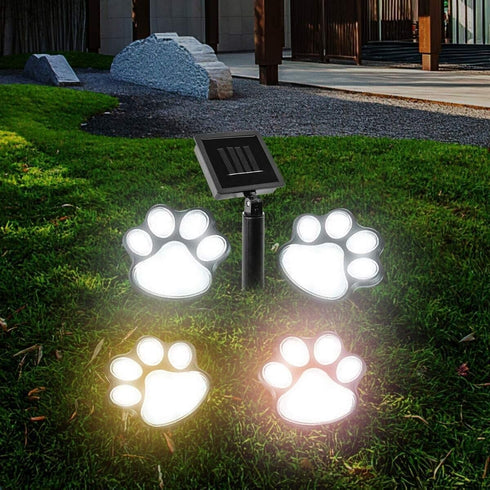 4 Solar Dog Animal Paw Print Lights, Garden Statue Lantern LED Path Light for Pathway Lawn Yard Outdoor Decorations