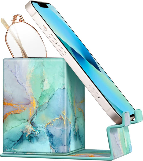 Fintie Pencil Holder with Magnetic Base, Emerald Marble Eyeglasses Stand, Desktop Organizer for Office Supplies