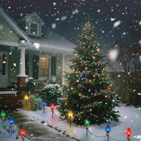 7FT 4Pcs Jumbo Christmas Pathway Lights Outdoor, Connectable Plug in Multicolor Diamond Walkway Lights for Driveway