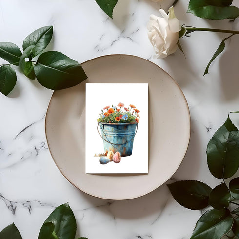 APVGifts Easter Flowers Card - Happy Easter Card - Greeting Card - Flowers And Eggs Card - Cute Easter Card - Greeting