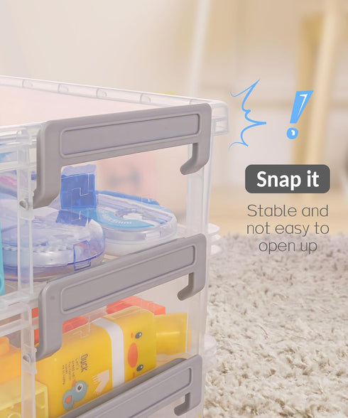 Sooez 6 Pack Extra Large Pencil Box, Clear Plastic Crayon Organizer with Lid, Stackable Storage Box for Craft, Pen,