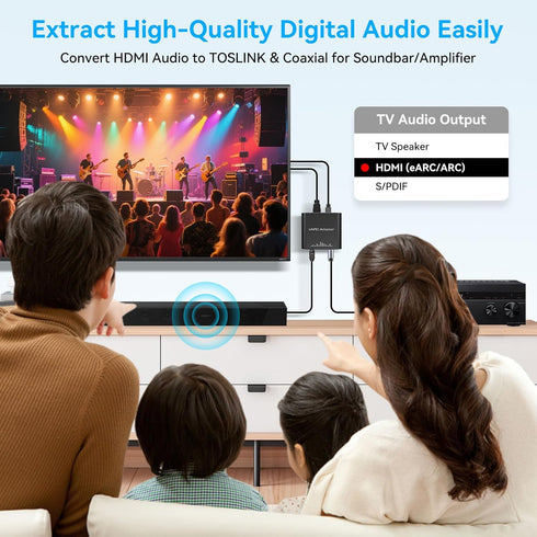 192KHZ VPFET HDMI eARC Audio Extractor Only Work for HDTV ARC/eARC Audio Adapter Converter HDTV Audio Transmitted via