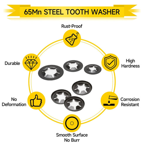 Internal Tooth Starlock Washers, 330PCS 8 Size Quick Locking Washers, 65Mn Steel Retaining Clips Assortment Kit