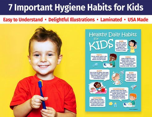 Safety Magnets ZOCO - 7 Healthy Daily Habits Poster for Kids, Laminated 12x18 Hygiene Chart for Classrooms