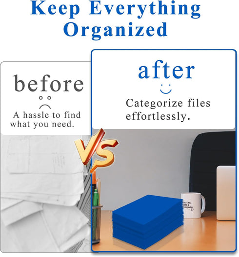 Zzrywuty File Folders with Pockets - 50-Pack Letter Size Paper Folders with Card Slot for School and Office (Blue)
