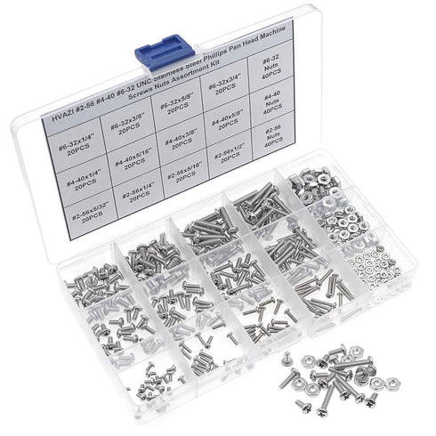 #2-56 #4-40 #6-32 UNC Stainless Steel Phillips Pan Head Machine Screws Nuts Assortment Kit
