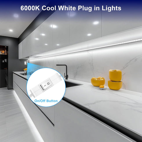 24in, 6000K 110V-120V Counter, Closet, maylit Under Cabinet Strip Lighting Plug in Ultra Bright Small LED Light Bar