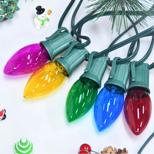 25Ft Lights,C9 26 Bulbs (1 Multicolor Christmas Christmas Lights Outdoor with Clear Glass Colorful Spare), Hanging