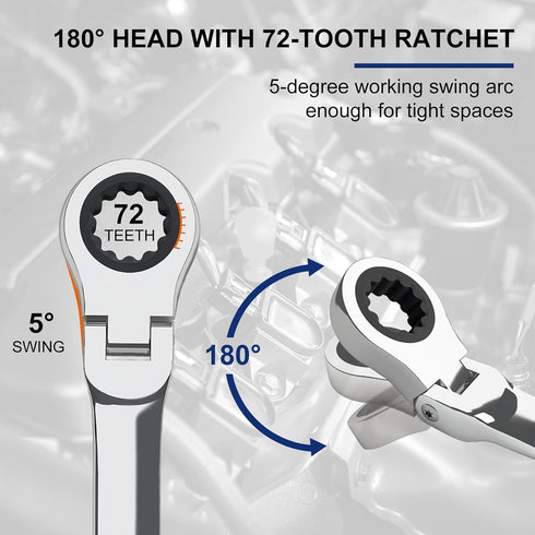Egofine 13mm Ratchet Wrench Flex Head, Industrial Grade Gear Spanner with 12 Point Box End