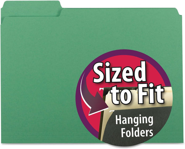 Smead Interior File Folder - 1/3-Cut Tab, Letter Size, Green, 100 per Box