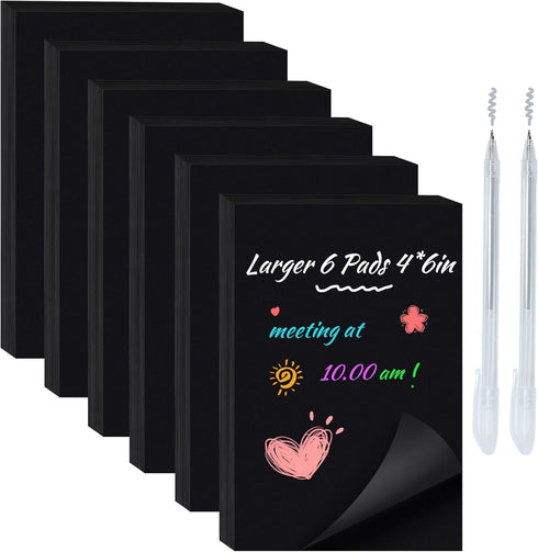Black Sticky Notes, 4x6 Post It Notes with 2 Metallic Pens, Large Black Post It Notes for School Home Office
