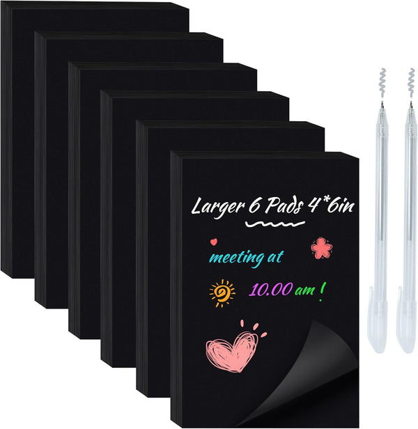 Black Sticky Notes, 4x6 Post It Notes with 2 Metallic Pens, Large Black Post It Notes for School Home Office
