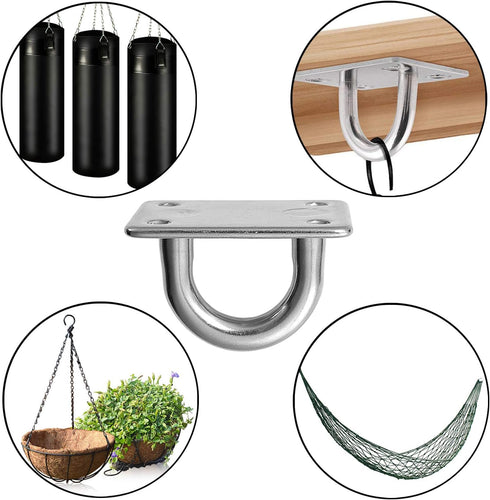 Heavy Duty U-Shaped Pad Eye Plate Staple Ring Hook Loop Sail Shade Hardware - Stainless Steel Hammock Hooks for Wall