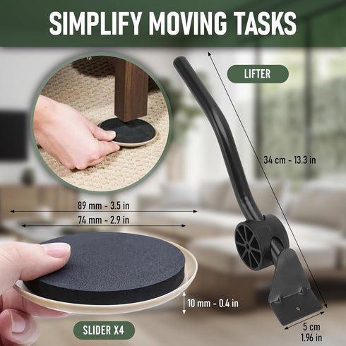 Heavy Duty Furniture Moving System, Lifter Tool and 4 Sliders for Easy Moving and Lifting, Supports Up to 900 lbs