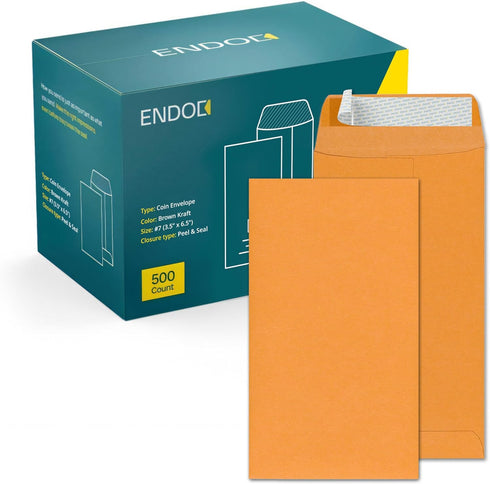 Money Envelopes for Cash - 500 Pack - Brown Self Seal Envelopes - Peel & Seal Coin Envelopes for Money, Credit Cards,