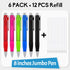 Crtiin 6 Pcs Jumbo Easy Grip Ballpoint Pens with Refills Extra Large Black Ink Fat Pens for School Office Writing