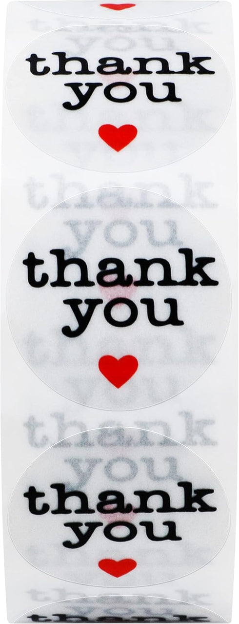 Hybsk Thank You Stickers with Black Heart, 1 Inch Round, 1,000 Adhesive Labels