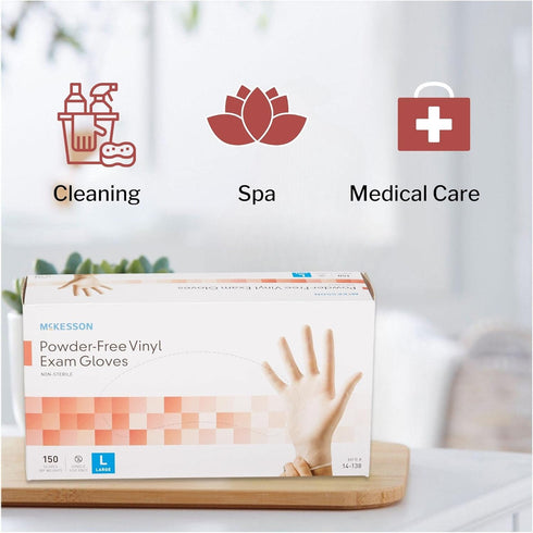 McKesson Powder-Free Vinyl Exam Gloves, Non-Sterile, Large, 150 Count, 1 Box