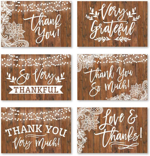 Hadley Designs 24 Rustic Wood Thank You Cards with Envelopes - Great Note for Adult Funeral Sympathy or Gift Gratitude