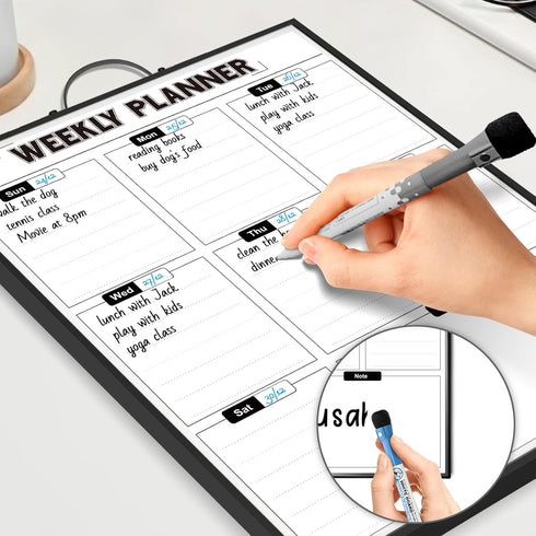 Weekly Planner Dry Erase Calendar for Wall Hanging, 16"x12" Aluminum Frame Whiteboard Calendar with Handle, Portable White Board as Office To Do List, Meal Planner for Home Kitchen by Sliandtelly