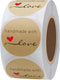 Hybsk Kraft Handmade with Love Stickers - 1.5" Round, 500 Adhesive Labels Per Roll