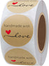 Hybsk Kraft Handmade with Love Stickers - 1.5" Round, 500 Adhesive Labels Per Roll