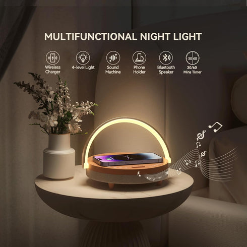 6 1 Setting Dimmable Vivilumens Birthday Gifts for Women in Bedside Lamps with Wireless Charger Bluetooth Speaker White
