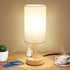 Small Bedside Table Lamp with AC Outlet, Natural Wood Base & Linen