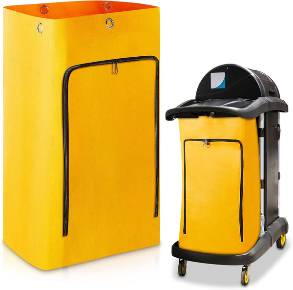 Cleaning Cart Bag, Zippered Front Replacement Janitorial Cart Bag, 24 Gallon Large Capacity Commercial Cleaning Bags