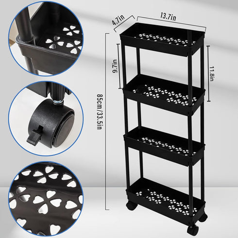 Wensdr 4 39 Inches Tier Kitchen Bathroom Storage Rolling Cart Tall Slim Utility Rolling Shelf Cart with Wheels Coner