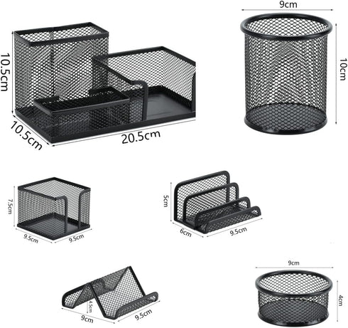 Desk Organizer for Office, 6 Pieces Mesh Desk Multi-functional Storage Set Office Supplies Accessories (Black) by Uppmeant