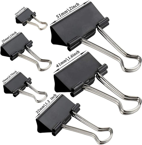 Binder Clips Paper Clamps Assorted Sizes 200 Count (Black) Jumbo, Large, Medium, Small, Mini, Micro with Box