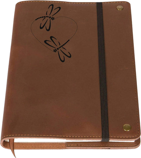 The Dragonfly Heart Real Leather Journal, 6 x 8.5 Inches, 200 Lined Pages, Elastic Strap, Leather Notebook for Writing