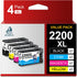 DOUBLE D PGI-2200XL Ink Cartridges Compatible Replacement for Canon PGI-2200, 4 Pack (1BK, 1C, 1M, 1Y)