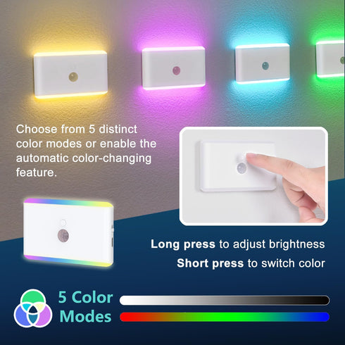 2-Pack Motion Sensor Night Light Cruise Approved, Magnetic & Rechargeable with USB, RGB Color-Changing Modes, LED Auto