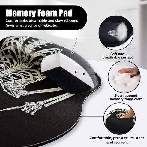 Ergonomic Mouse Pad with Wrist Rest Support, Gothic Skull Skeleton Black Small Mousepad for Desk Accessories