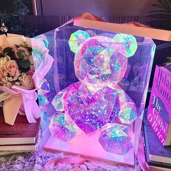 Aladdinas LED Teddy Bear Night Light, Holographic Iridescent Design, Nursery Decor Display Box