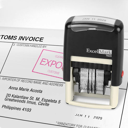 ExcelMark 7820 Self-Inking Rubber Date Stamp - Great for Shipping, Receiving, Expiration Dates (Black Ink)