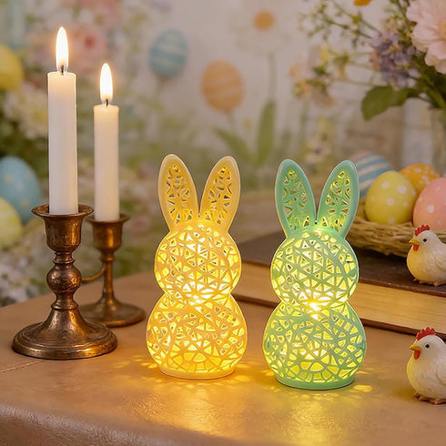 Generic 3D Lighted Easter Bunny Figurines, Printed Hollow Out Bunny Lamp, Light Up Easter Rabbit Decoration for Home