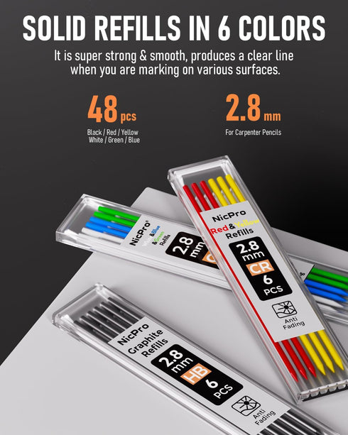 4 Pack Set 52 Nicpro Carpenter Pencil with Sharpener & Sleeve, Mechanical Carpenter Pencils with Refill, Deep Hole