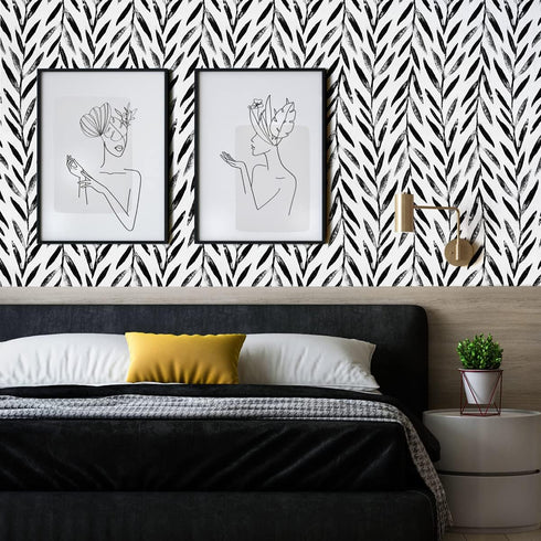 Wudnaye Black and White Peel and Stick Wallpaper, Leaf Contact Paper 17.7 inch × 78.7 inch, Self Adhesive Decorative