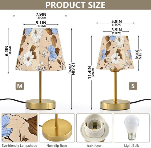 Dimmable ALAZA Table Lamp for Bedroom Nightstand White Daisy Blue Flowers Bedside Lamp with USB Port Fabric Shade Desk