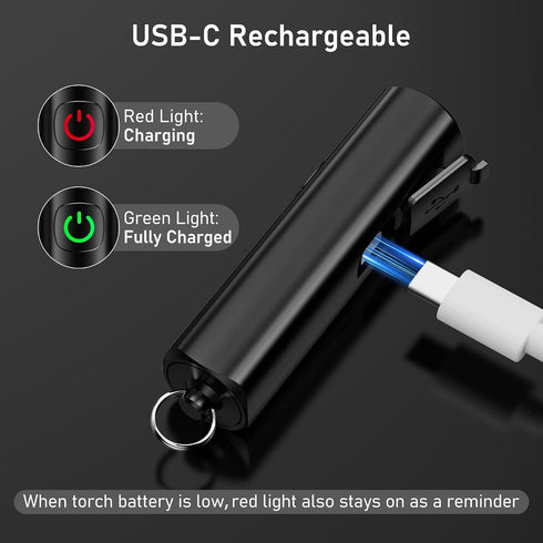 2 Pack 360L 3 Blukar Rechargeable EDC Flashlight, Mini Keychain Flash Light with Lighting Modes, Memory Function