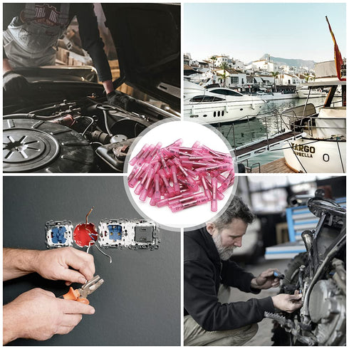 100 Pcs Red Heat Shrink Butt Connectors, 22-16 AWG Marine Grade Insulated Crimp Wire Connectors