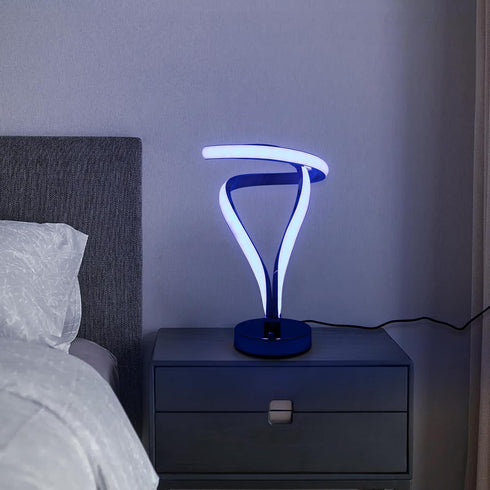 11.8inch-Unique 7 10W OUKANING LED Spiral Table Lamp, RGB Bedside Lamp, Colors Touch Changing Color Nightstand Lamp