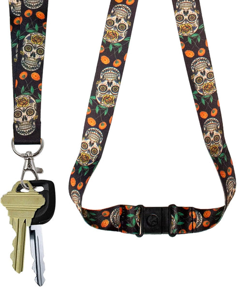 Lucky Line Lanyard with Swivel Snap, Sugar Skull Design (C210), 17 ¼” Long, ¾” Wide