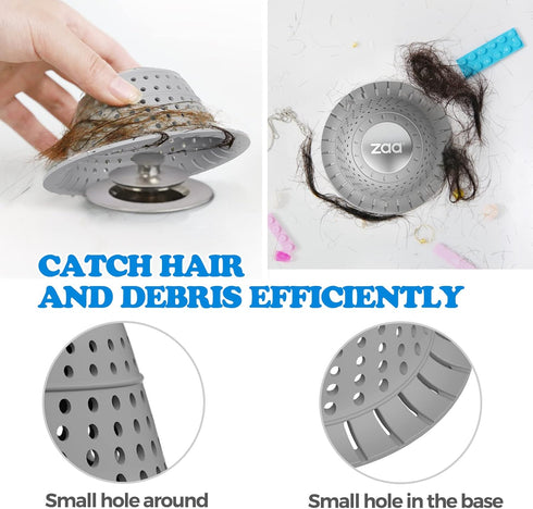 Bathtub Drain Hair Catcher, Silicone Collapsible Drain Protector for Pop-Up and Regular Drains, 1 Pack