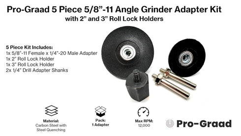 Pro-Graad 5 5/8-11 2 3 5 5/8-11 Piece Angle Grinder Adapter Kit, with & Roll Lock Type R Quick Change Disc Pad Holder